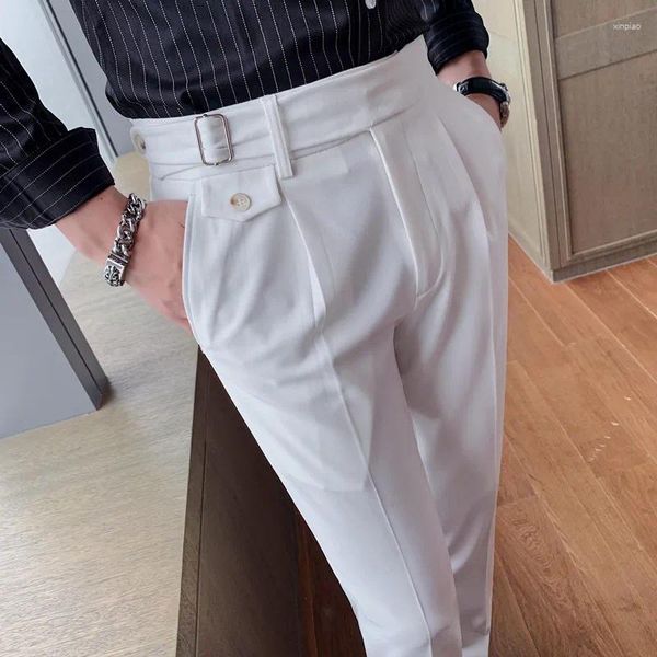 Trajes para hombres Pantalones de traje ajustados informales de negocios de estilo británico de alta calidad Pantalones rectos elegantes de moda urbana para hombres Blanco Caqui Azul