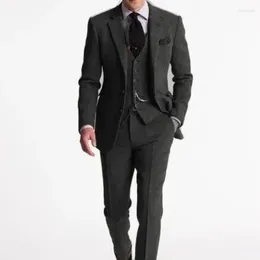 Costumes pour hommes costumes de haute qualité Homme Grey Tweed Smart Business Smart Men Suit Foral Wedding for Groom Blazer Slim Fit 3 Piece Tuxedo