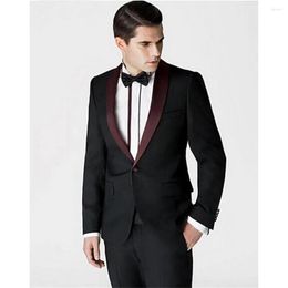 Costumes pour hommes de haute qualité personnalisés noir châle revers costume pour hommes mariage smoking mode veste dîner 2 pièces (manteau pantalon nœud papillon)