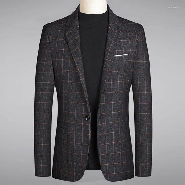 Trajes para hombres Estilo inglés de alta calidad 2024 Color sólido Clásico Negocios Casual Moda A cuadros Traje único Blazer de acetato Hombres Viscosa