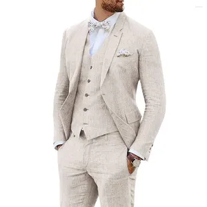 Costumes pour hommes de haute qualité mode beige costume 3 pièces double bouton veste de revers pour hommes d'affaires décontracté mince blazer robe de mariée