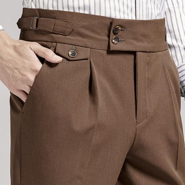 Trajes para hombre, pantalones de vestir de negocios italianos de alta calidad, traje Social de oficina para hombre, pantalón informal para novio de boda, pantalón para hombre marrón