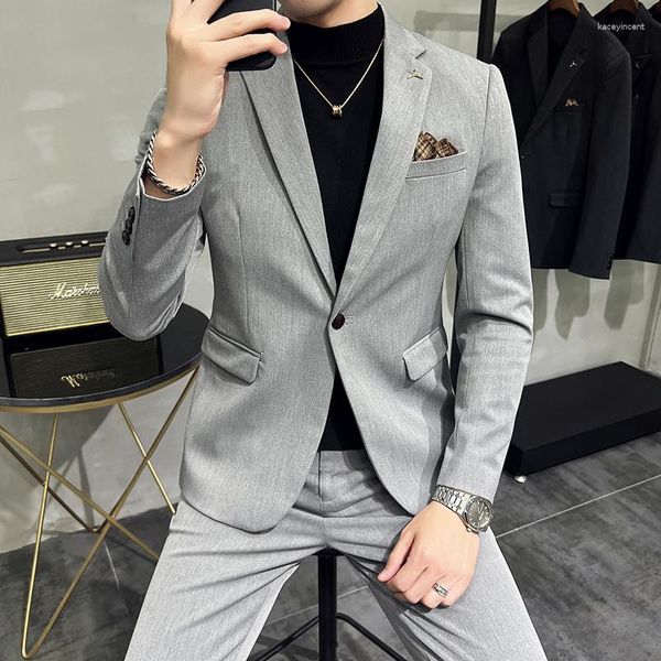 Trajes para hombres Versión coreana de alta calidad Slim (traje de pantalones occidentales) Traje de boda de moda de color sólido de dos piezas de alta gama