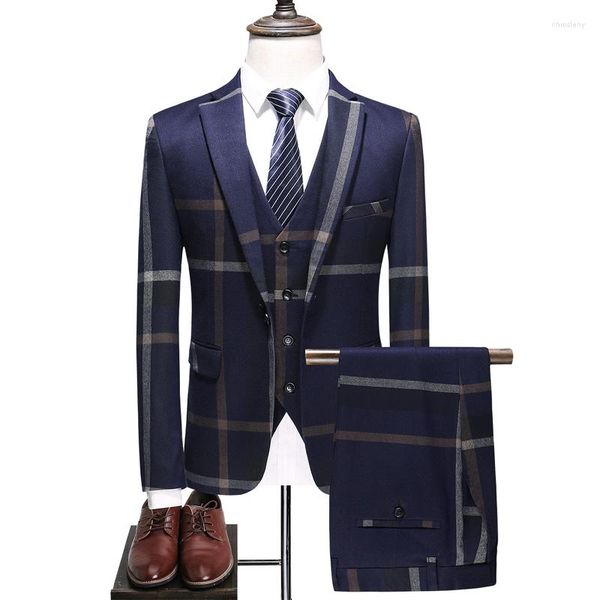 Trajes para hombre, conjunto de traje grande de alta calidad, S-5XL, vestido de oficina ajustado para negocios, ropa de Boutique elegante para caballero, 3 piezas