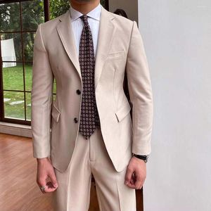 Trajes para hombres Hombres de alta calidad Beige 2 piezas Solapa de muesca sólida Conjunto de chaqueta de un solo pecho Chaqueta de esmoquin de boda informal formal con pantalones