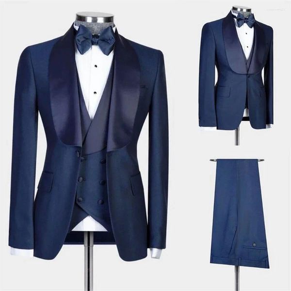 Costumes masculins de haute qualité Blazer Navy Blue Châle repeuplement simple Business Office Offits Fashion Clothing 3 Piece Pantalon Pantalon