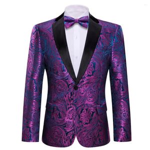 Costumes pour hommes Haute qualité Hommes Costume Blazers Violet Bleu Fleur Bowtie Ensemble Élégant Manteau Casual Tuxedo Mariage Robe De Mariée Slim Fit Barry.Wang