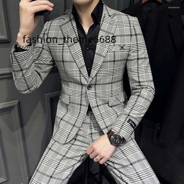 Costumes pour hommes de haute qualité (costume pantalon occidental) Business belle Version coréenne mince Plaid couleur unie costume de mariage ensemble deux pièces