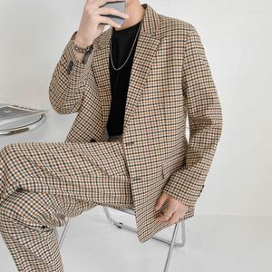 Trajes de hombre de alta calidad de verano para hombre con estampado a cuadros Vintage conjunto de traje de dos piezas para hombre 2023 Blazer de manga larga de un solo pecho 2Y9072