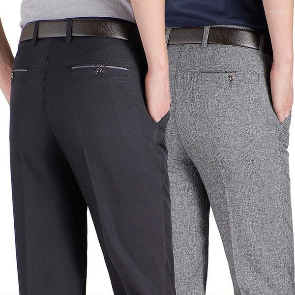 Costumes pour hommes haute qualité hommes pantalons d'affaires décontractés hommes mi-longueur douce garniture pantalon régulier droit noir gris grande taille