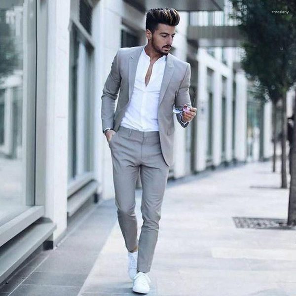 Suisse pour hommes High Street Grey Men pour un pantalon de combinaison 2 pièces Slim Fit Man Blazers Jacket Costume Costume Mariage Homme