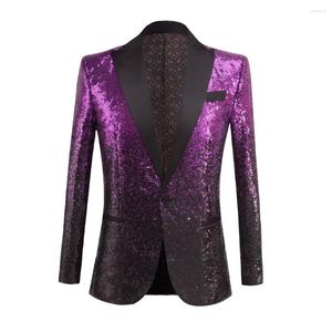 Trajes de hombre HOO 2023 Degradado Lentejuelas Color a juego Casual Blazer Performance Host MC Vestido