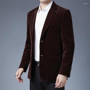 Costumes pour hommes HOO 2023 Blazer de loisirs en velours côtelé pour hommes Business Slim-Fit Single Row Double Button
