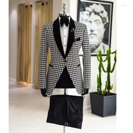 Ternos masculinos houndstooth negócios para homem 2 pçs verificar casamento noivo smoking 2024 fino ajuste moda blazer com calças feitas sob encomenda