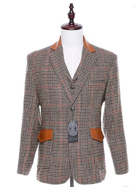 Trajes de hombre Houndstooth Men 2 piezas Blazer Chaleco de un solo pecho Moderno de lana Novio de boda Fiesta de trabajo formal Causal a medida