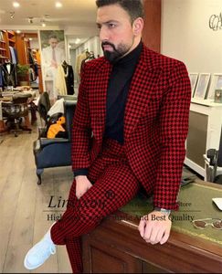 Herenpakken Houndstooth Mens Tweed 2 stuks bruiloft bruidegom Tuxedos broek vintage slanke fit mannelijke prom blazers kostuum homme homme