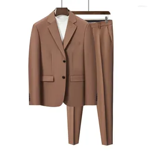 Trajes para hombres Icool Brown Conjunto de traje formal de negocios informal (pantalón de abrigo) Dos piezas con botones dobles Novio Vestido de dama de honor Pantalones