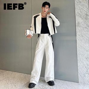 Costumes pour hommes IEFB Style coréen ensembles de luxe Niche mâle Blazers en cuir épissé costume manteau pantalon large deux pièces marée hommes vêtements 9C1614