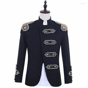 Trajes de hombre Irregular Ninguno Botón Hombre Negro Delgado Estilo británico Casual Único Patrón de cuentas de diamantes de imitación Hombre Chorus Performance Blaser