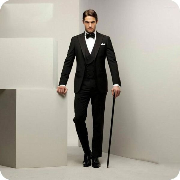 Trajes de hombre italiano negro hombres para boda novio Slim Fit Formal graduación personalizado Blazer esmoquin hombre traje Homme 3 piezas