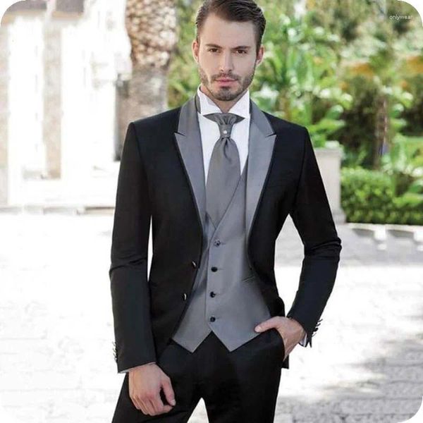 Costumes pour hommes Italien Noir Satin Hommes Costume Pour Mariage Marié Blazer Bal Sur Mesure Tuxedo Slim Fit Formel Terno Masculino Marié 3 Pièces