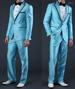 Trajes para hombres Moda italiana para hombre Satén Slim Fit Novio brillante Vestido de boda de fiesta Esmoquin Blazer a medida Pantalones Conjunto 2 piezas Traje Homme