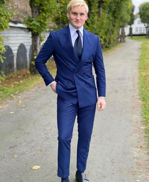 Trajes de hombre Blazer italiano de lujo con doble botonadura, traje de boda para novio, frac delgado, 2 piezas, vestido elegante personalizado para hombre (pantalones de chaqueta)