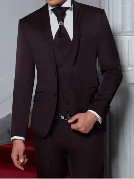 Costumes pour hommes Mariage formel pourpre italien pour hommes Slim Fit 3 pièces Tuxedo Custom Groom Prom Blazer sets terno masculino costume homme