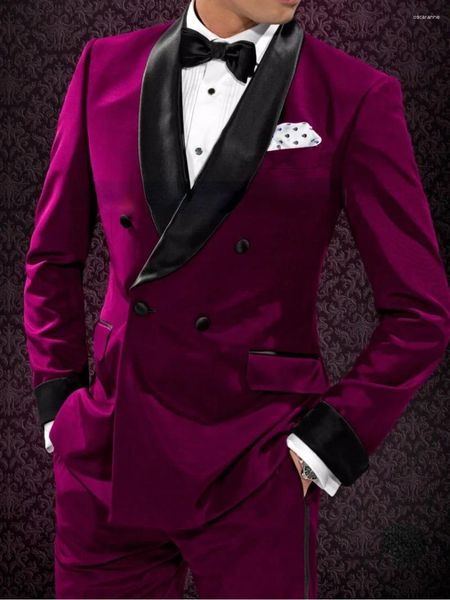 Costumes pour hommes Toileur violette italienne Prom Men Suit Men Double Breasted Slim Fit Tuxedo 2 pièces Custom Groom Blazer Set Terno Masculino Costume Homme