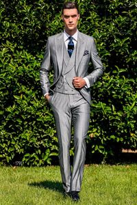 Costumes masculins Sliver italien Grey Prom Suit Méliage formel pour 3 pièces Slim Fit Custom Groom Tuxedo Blazers Sets Costume Homme