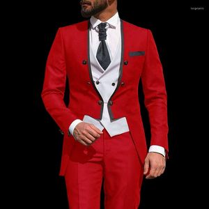 Trajes de hombre Diseño de frac italiano Traje de hombre rojo 3 piezas Slim Fit Boda para novio Esmoquin Novio Hombre Blazer