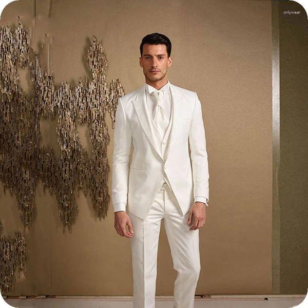 Costumes pour hommes Italien Blanc Hommes Costume Pour Mariage Marié Blazer Bal Sur Mesure Tuxedo Slim Fit Formel Terno Masculino Marié Porter 3 Pièces