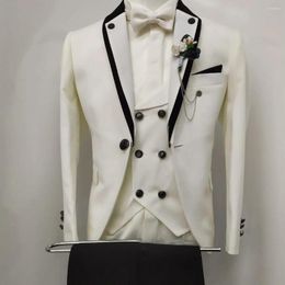 Costumes pour hommes Ensembles de blazer ivoire pour petits garçons Coupe ajustée Un bouton Tuxedo 3 pièces Taille personnalisée Costume de mariage élégant pour enfant (veste pantalon gilet)