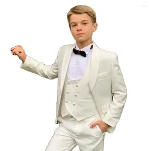 Costumes pour hommes Ivoire Boy Tuxedos 3 pièces Slim Fit enfants vêtements de cérémonie un bouton châle revers petits garçons costumes ensembles pour la fête d'anniversaire de mariage