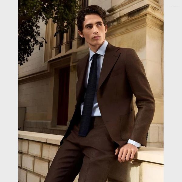 Pantalon de veste pour hommes 2 pièces Brown High-Eng Tenues de mariage pour 2024 Blazer de luxe à revers à poitrine à poitrine simple