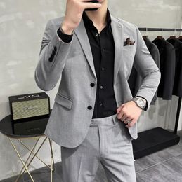 Men's Suits ( Jacket Pants ) High-end Brand Boutique Fashion Solid Color Mens Casual Business Suit 2Piece Set Groom Wedding Dress