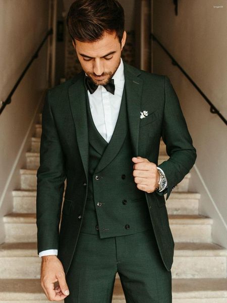 Costumes masculins (veste pantalon) mode Fashion Green foncé des hommes de combinaison de combinaison 3 pièces de mariée de mariée en soirée.