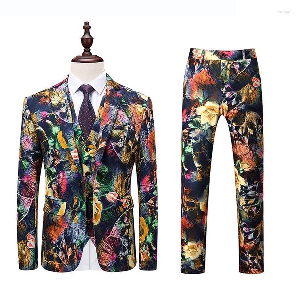 Costumes pour hommes (veste pantalon gilet) costume de luxe hommes mode affaires robe de bal scène chanteurs Costume fête mariage marié smoking 3 pièces