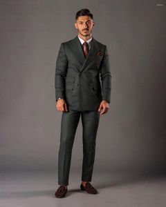 Costumes pour hommes Ensembles de veste de mariage pour hommes gris foncé 2 pièces tenues à double boutonnage Slim Fit personnalisé complet smoking plus taille robe élégante