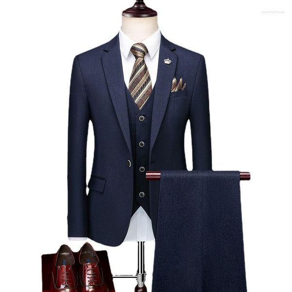 Costumes pour hommes (veste gilet mode hommes décontracté costume d'affaires pièces ensemble/mâle un bouton Blazers pantalon gilet de luxe smoking