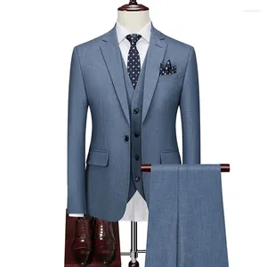 Costumes pour hommes Veste Gilet Pantalon / 2024 Haute Qualité Hommes Slim Costume Formel Business Groom Mariage Robe Sociale Bleu Gris Haut de gamme Casual Tuxedo