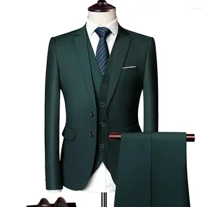 Herenpakken (jasvestbroeken) mode all-match bruidegom trouwjurk solide kleur formeel slijtage casual kantoorpak
