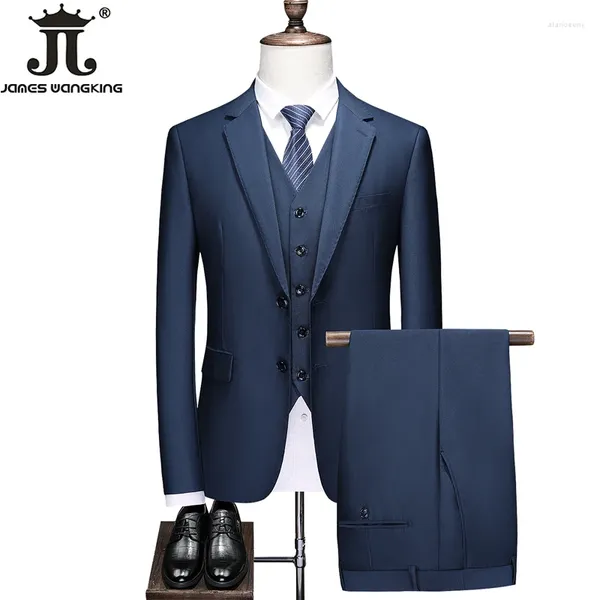 Trajes para hombre (chaqueta, chaleco y pantalones) de gama alta, traje Formal de negocios de lujo para hombre, traje de Color sólido, 3 uds., vestido de boda para novio, fiesta para hombre