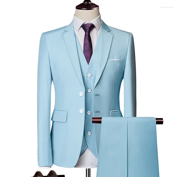 Trajes para hombre (chaqueta, chaleco y pantalones), traje de negocios de alta calidad, corte entallado, moda informal para hombre, chaqueta de esmoquin para novio de boda, conjunto de 3 piezas