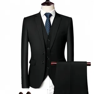 Costumes pour hommes (veste pantalon de gilet) Luxury Brand haut de gamme Solid Color Business Office Suit 3 pièces Set Groom Wedding Party Tuxedo