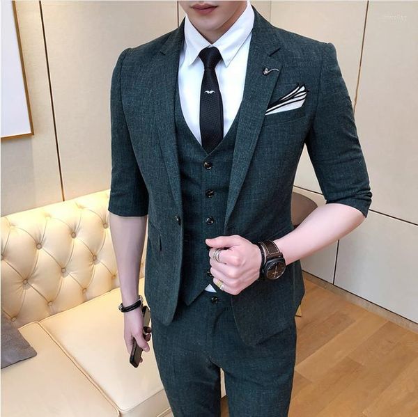 Costumes pour hommes (pantalon de gilet veste) Robe de mariée masculine 2023 Style Mens Fashion Wool Suit Men Homme à manches courtes MAN Trois pièces