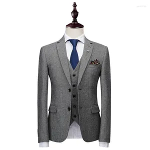 Herenpakken Jassen Vest Broeken Herfst Winter Warme Wollen Twill Stof High-end Merk Heren Formeel Pak 3-delige set Bruidegom Trouwjurk