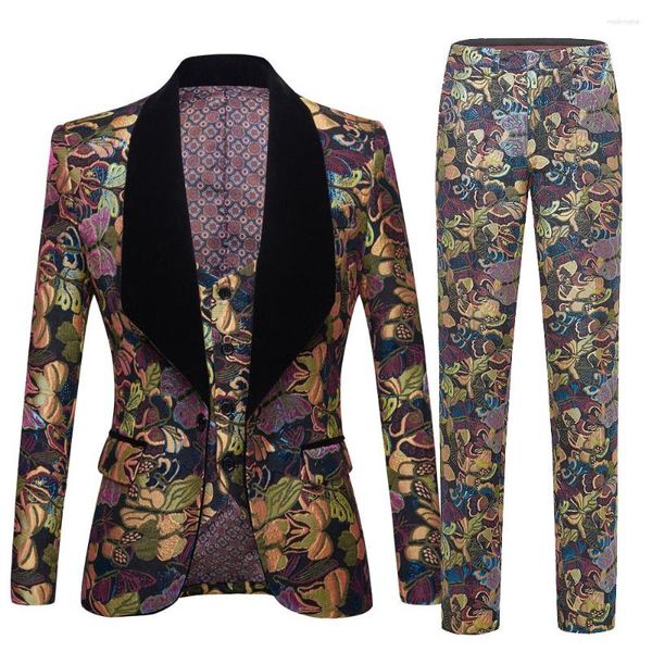 Trajes de hombre Jacquard Duit Flor de mariposa Últimos diseños de pantalón de abrigo Slim Fit 3 piezas Esmoquin Estilo de novio Chaqueta de fiesta de graduación personalizada