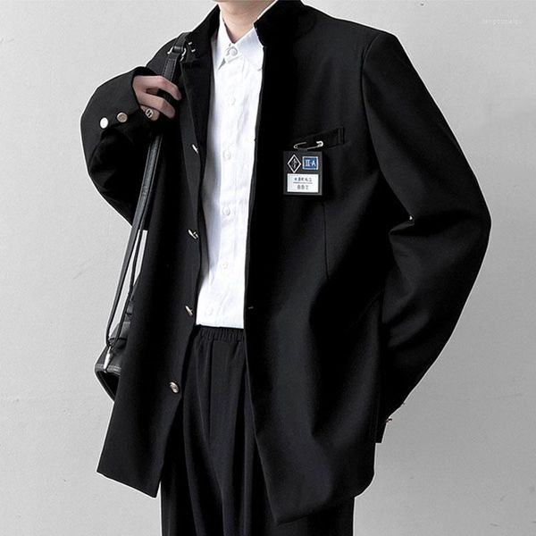 Trajes para hombre, chaqueta de uniforme escolar de estilo japonés, traje de túnica con cuello levantado para hombre, traje DK, abrigo negro para hombre con placa de identificación, versión alta