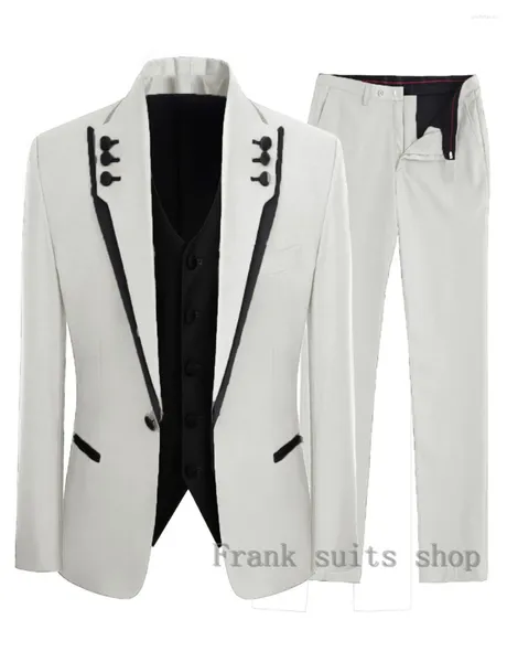 Costumes pour hommes Jeltoin 2023 Costume Homme Business Slim Fit 3 pièces Ensemble Blanc Groom Prom Tuxedos Groomsmen Blazer pour mariage